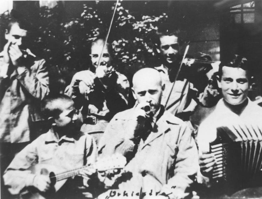 Warsaw, Poland, Janusz Korczak with the orphanage orchestra, 1933-1934