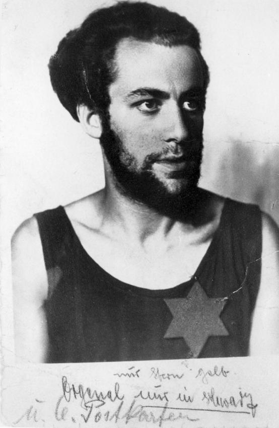 Yecheskel Fleischer on the day he was released from jail in Siaulai, Lithuania, thanks to the intervention of a German officer and sent home with instructions to wear the yellow star, 1941