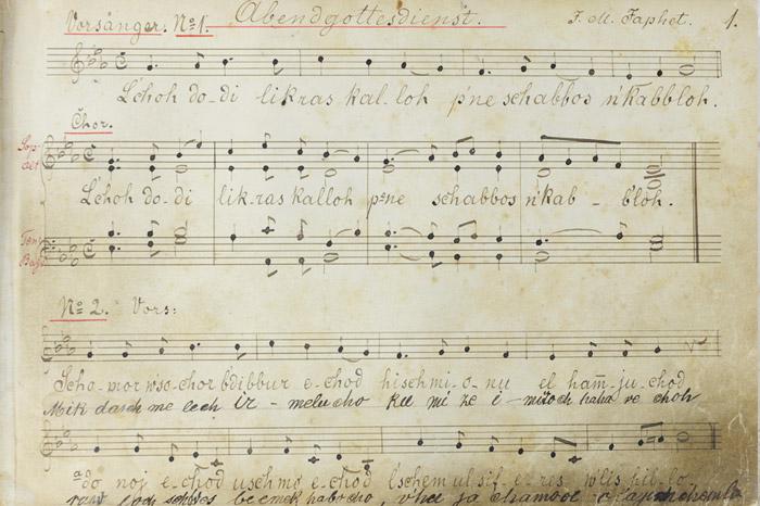 Cantor Arthur Kohn's music book, which was rescued from the ruins of the Mannheim Synagogue in Germany