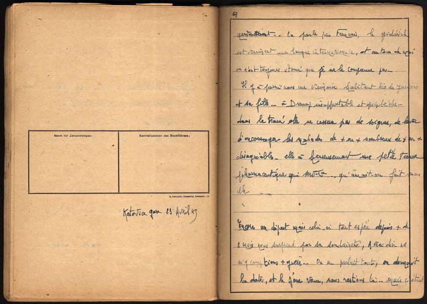 Page from the diary of Alexander Mayer written when he reached Katowice, Poland on his way back to France