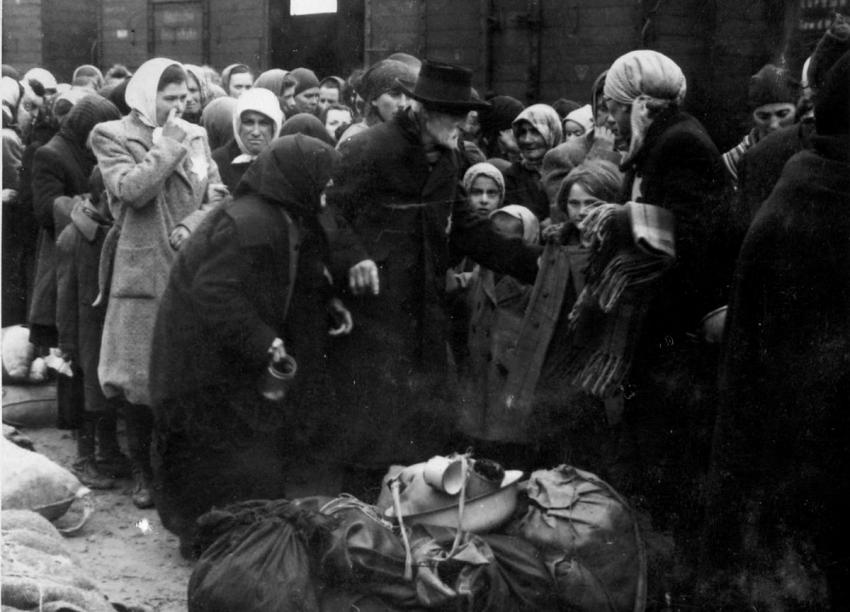 Photo 3: Transport arrival at Auschwitz-Birkenau (Siddy Miller, marked)