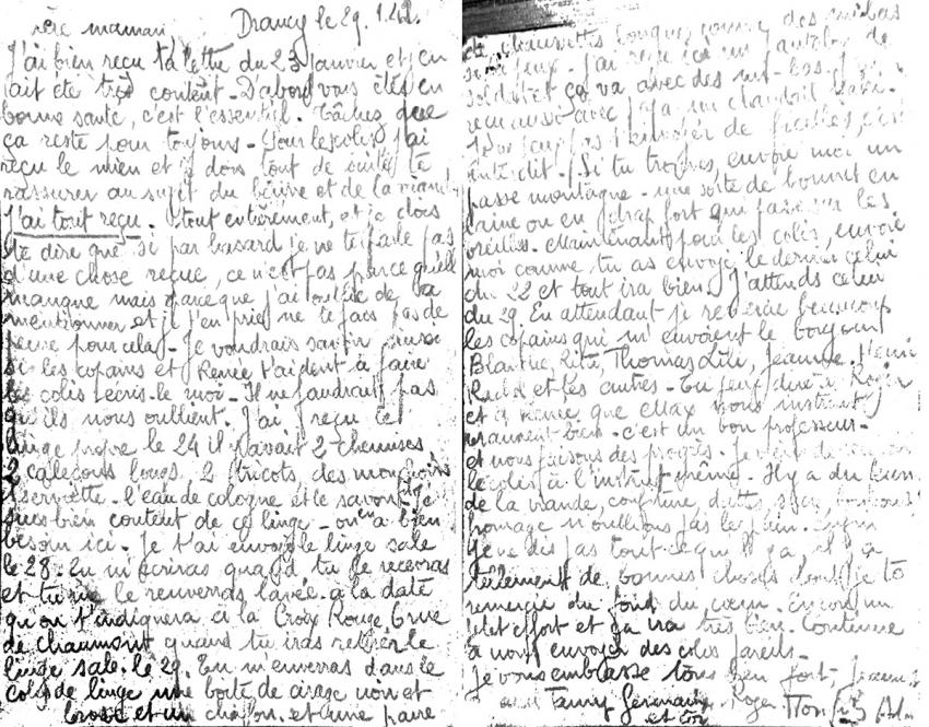 Lettre rédigée depuis Drancy par Guédalia Granilic le 29 janvier 1942, à l’attention de sa mère