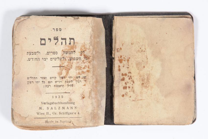 A book of psalms that Jeno Kahan took from the pocket of his friend who died the day before liberation in the Gunskirchen camp, Austria