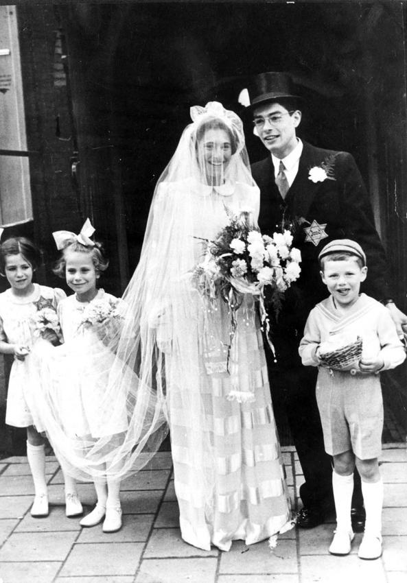 Eli Ascher and Florry Tal on their wedding day, June 14, 1942, Amsterdam, The Netherlands.⁠