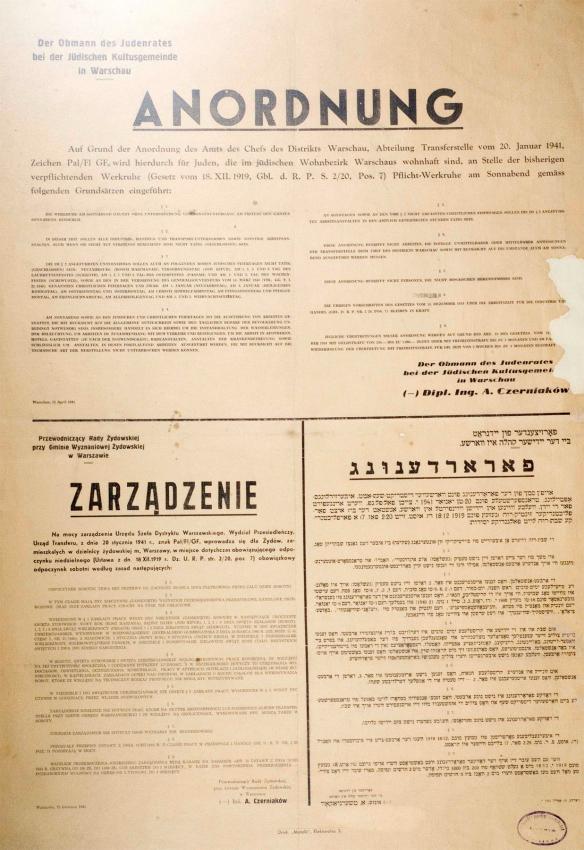 Anordnung des Judenrates zur Einhaltung des Sabbats als offiziellem Ruhetag, 15.04.1941
