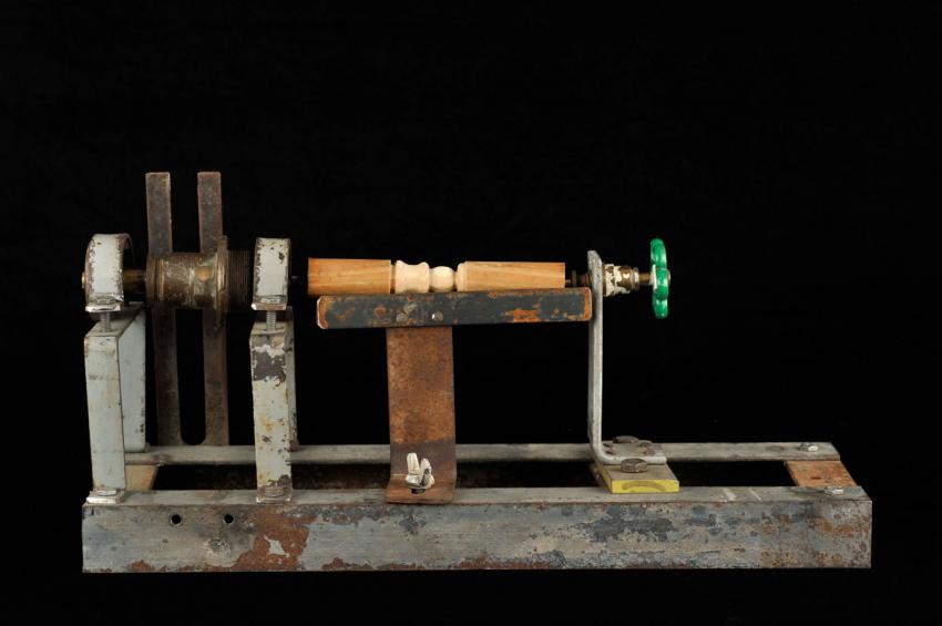Lathe made by Yisrael Roth in the detainment camp in Cyprus that was used to mass- produce chess pieces.