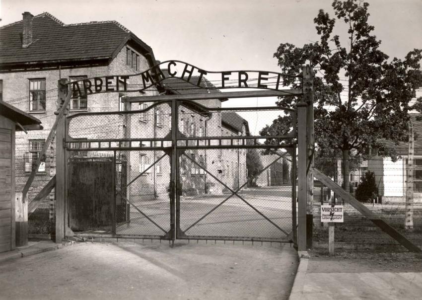 Auschwitz, Poland, The gate, with the sign reading &quot;Arbeit Macht Frei&quot;