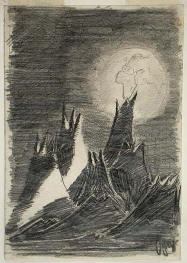 &lt;i&gt;Moon Landscape&lt;/i&gt;&lt;br&gt;The moon landscape depicted in Petr Ginz&amp;acute;s drawing attests to his aspiration to reach a place from where the earth, which threatened his life, could be seen from a secure range