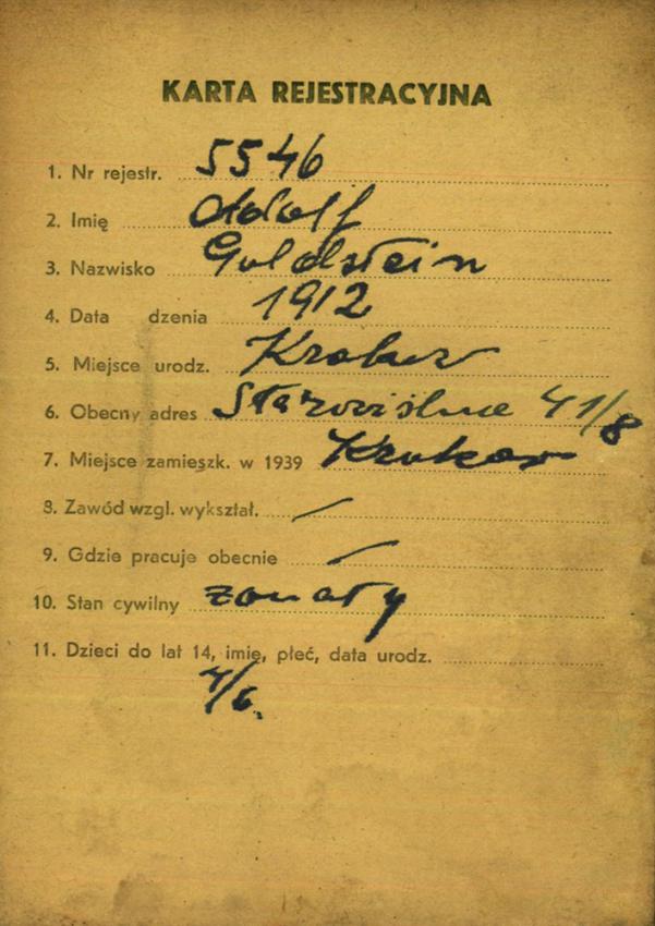 Adolf Goldstein's registration document 