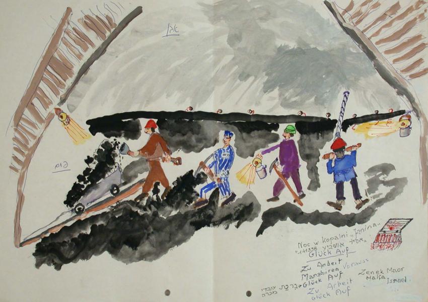 A sketch drawn by Zenek illustrating work in the coal mines of Janinagrube