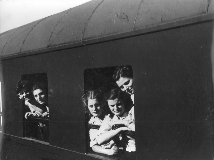 צעירים על הרכבת בכיוון מערב אירופה, 1946, ברטיסלבה, צ'כוסלובקיה