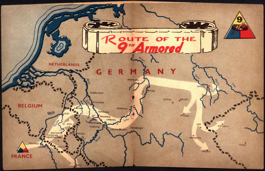 Mapa mostrando el avance de la Novena División blindada