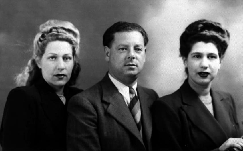 הילדה עם בעלה לו מזין ועם סרינה (מימין), לונדון, 1947