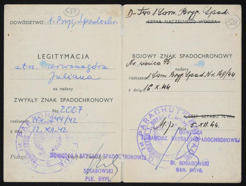 A document from Julian Czerwonogora’s service in the 1st Polish Independent Parachute Brigade under British command