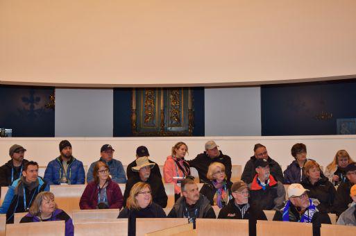 ICEJ USA Outreach Director Michael Hines (middle row, far left) with his group in the synagogue at Yad Vashem on 14th February, 2017 listening to Dr. Susanna Kokkonen delivering an address (not pictured).