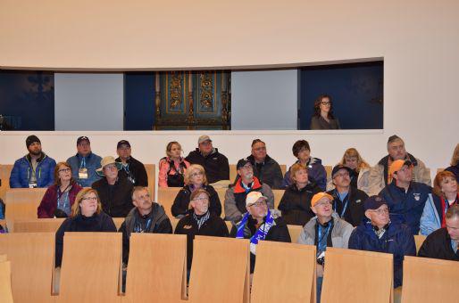 ICEJ USA Outreach Director Michael Hines’ (not pictured) group in the synagogue at Yad Vashem on 14th February, 2017 listening to Dr. Susanna Kokkonen delivering an address (not pictured).