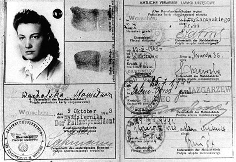 False identification card which Vladka Meed had used from 1940–42 on the Aryan side of Warsaw, smuggling arms to Jewish fighters and helping Jews escape from the ghetto. 