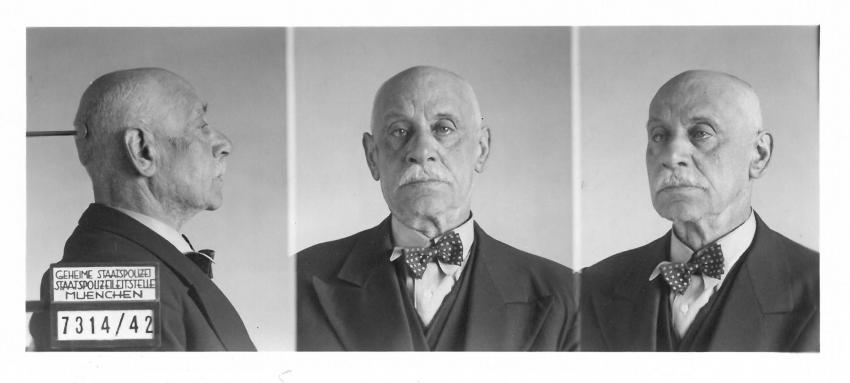 בנו נויבורגר במעצר הגסטפו, 1942. חבורות נראות בצד ימין של פניו. הארכיון הפדרלי של גרמניה