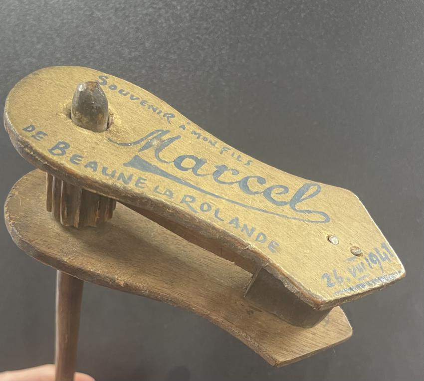 Marcel Micenmacher's Purim Noisemaker Given to him by his Parents in 1941, Recently Donated to Yad Vashem