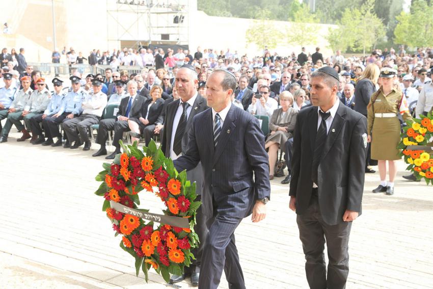 Mayor of Jerusalem Nir Barkat during the wreath-laying ceremony