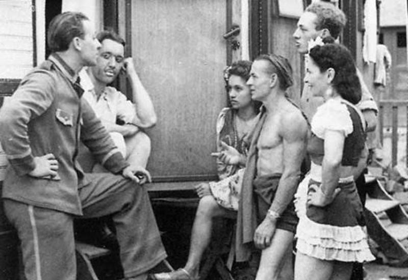 Irene Danner at the circus: Irene's husband Peter (second from left), her mother Alice (first on right) her father Hans (shirtless) and Irene (center)