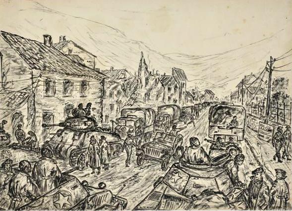 Sketch by Luigi Fleischmann depicting his wartime residence of Navelli, Italy