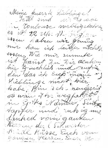 Lettre écrite par Perla Krieser à ses filles le 4 septembre 1942 depuis le train de déportation