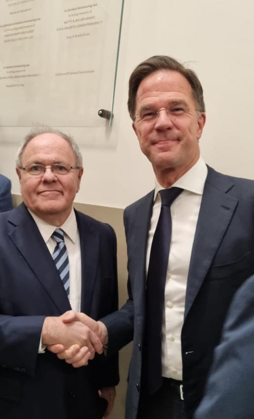 Yad Vashem Chairman Dani Dayan with Dutch Prime Minister Mark Rutte at the opening of the new National Holocaust Museum in Amsterdam