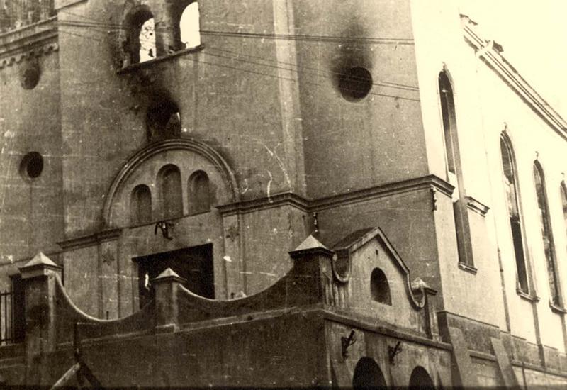 בית כנסת שנשרף, ספטמבר 1939. בנדין, פולין.