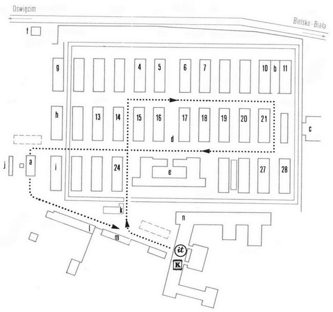 Plán bývalého koncentračního tábora Osvětim II – Birkenau (Brzezinka)