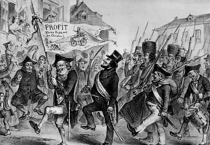 קריקטורה אנטישמית המתארת את האמנסיפציה של היהודים בוינה בשנת 1848