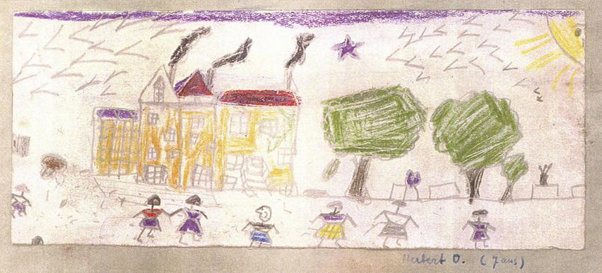 Zeichnung Ehud Loebs aus der Zeit des Verstecks im Kinderheim in Chabannes, in das er aus dem Konzentrationslager Gurs gebracht worden war