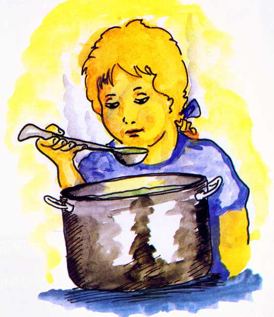 חנה בודקת אם המרק טעים