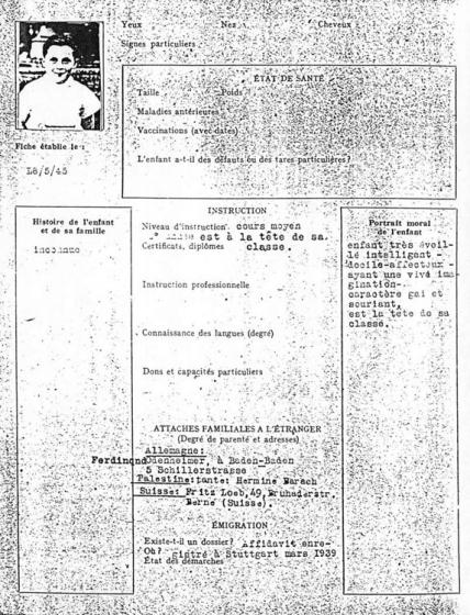 Fiche de renseignements personnels datée du 18 mai 1945