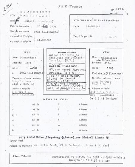 Dossier de l'O.S.E daté du 18 mai 1945
