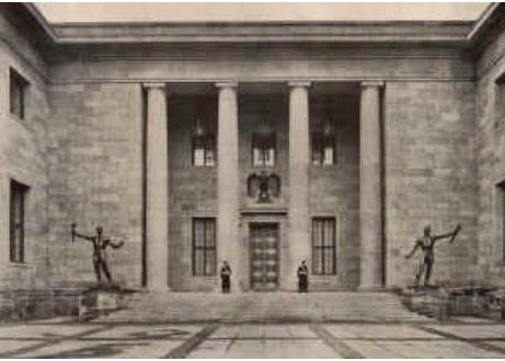The new Reich Chancellery in Berlin, with Breker’s statues flanking the entrance