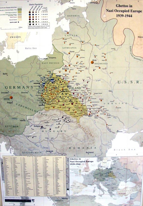 Mapa de guetos en Europa durante la ocupación por los Nazis 1939-1942