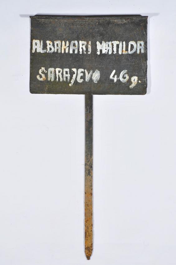A grave marker inscribed with the name of Albahari, Matilda of Sarajevo who was murdered in Djakovo Camp aged 46