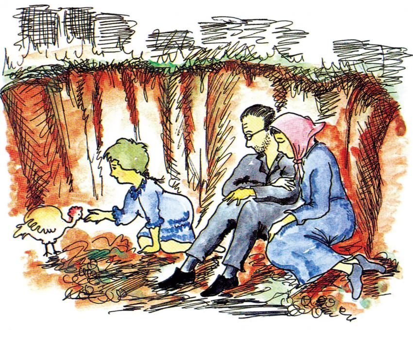 Hannah and her Parents in Hiding (Illustration from the Book)