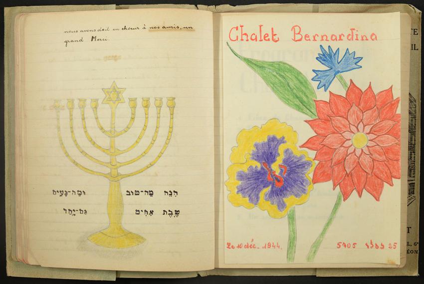Hanouka 1944 - Page du journal de bord d'une maison d'enfants juifs, en Suisse.