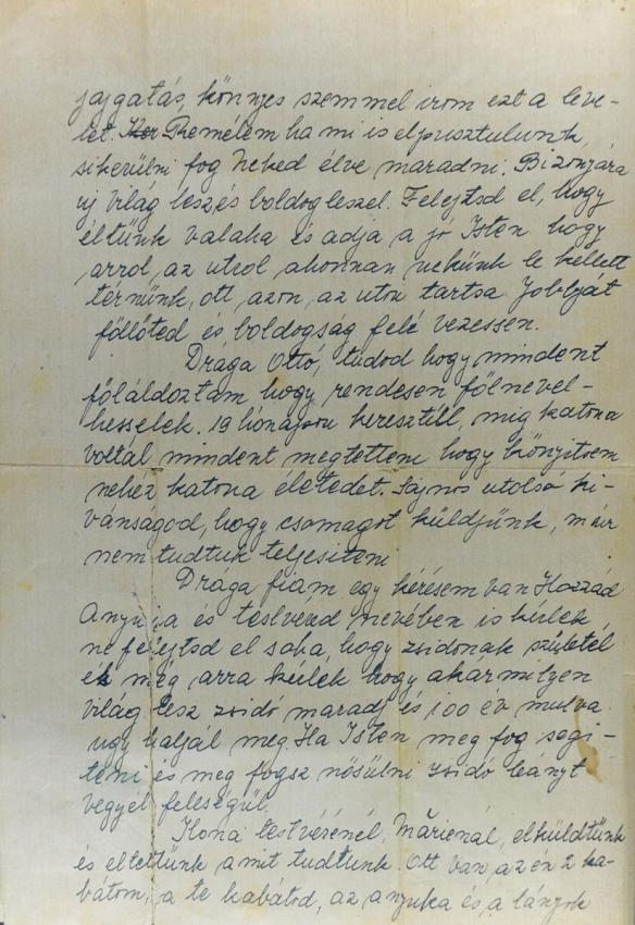 Page 2 of the farewell letter that the Herstik family wrote on 17 April 1944 to their son and brother Otto, who had been conscripted to forced labor