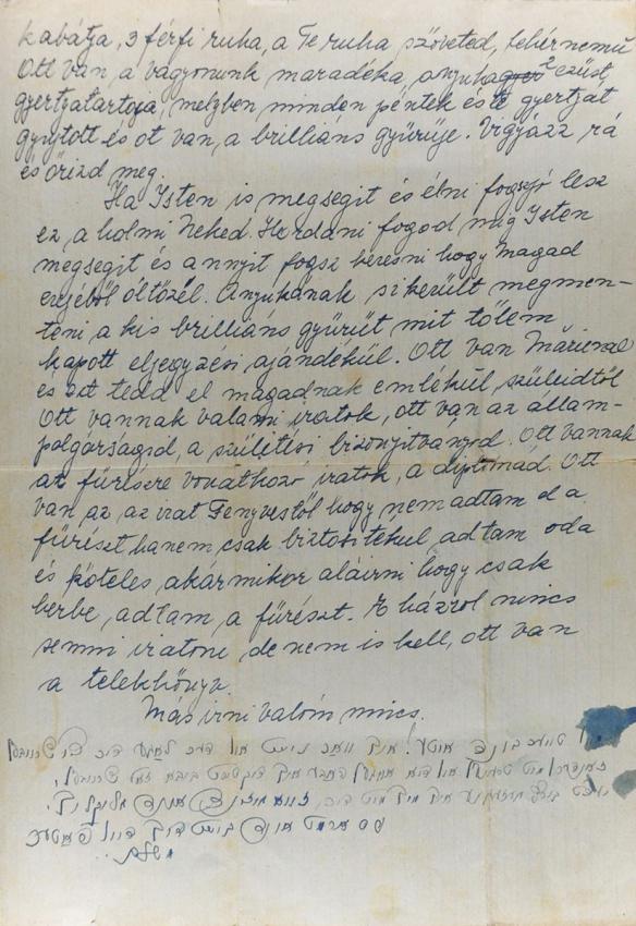 Page 3 of the farewell letter that the Herstik family wrote on 17 April 1944 to their son and brother Otto, who had been conscripted to forced labor