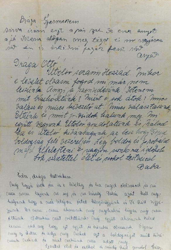 Page 4 of the farewell letter that the Herstik family wrote on 17 April 1944 to their son and brother Otto, who had been conscripted to forced labor