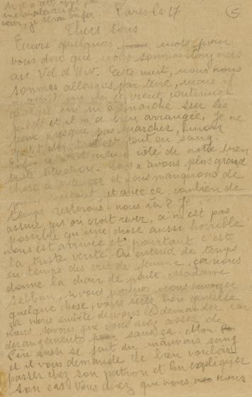 Lettre envoyée du Vélodrome d'hiver par Rachel Polakiewicz le 17 juillet 1942