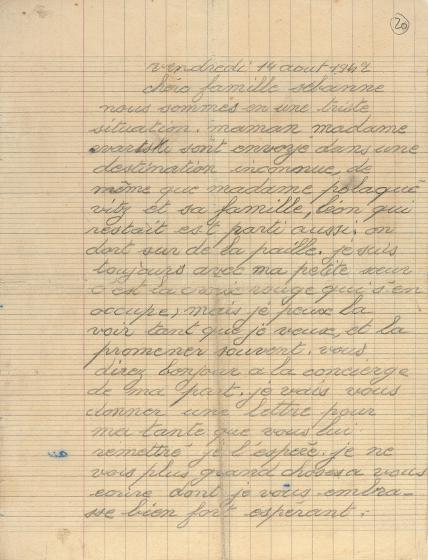 Dernière lettre envoyée de Pithiviers par Jacques Zonszajn le 14 août 1942