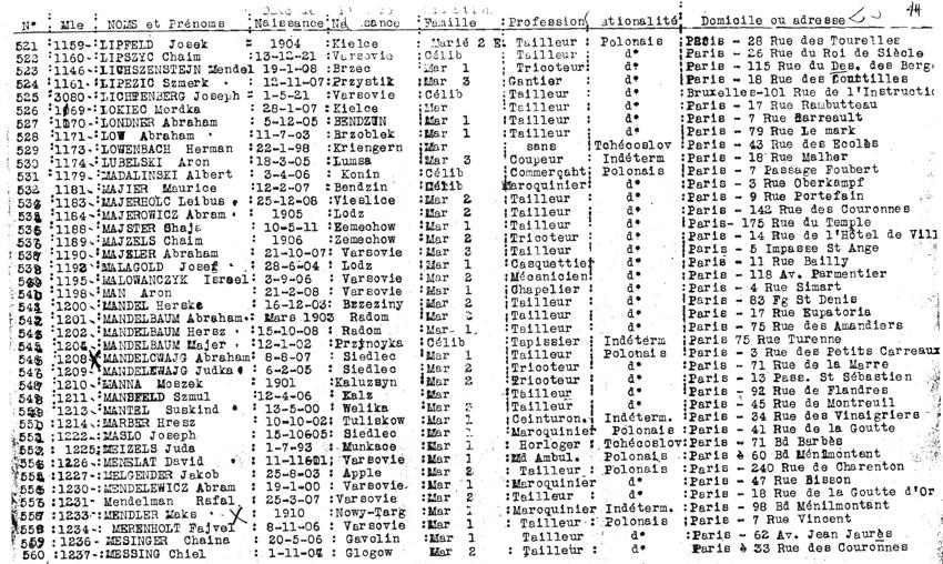 Record of deportation of 1038 French Jews to Auschwitz, including Zizi's father