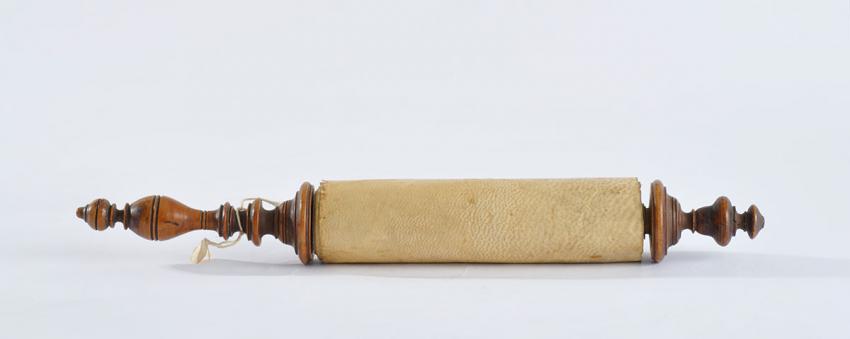 A Megillat Esther (Esther scroll) that belonged to the Osmo family that was found in the ruins of their home in Corfu, Greece after the war
