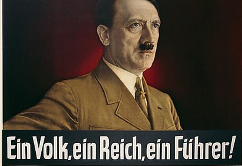 פוסטר של היטלר עם הכיתוב :"עם אחד, רייך אחד, פיהרר אחד"