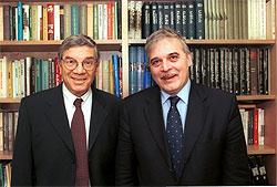 Romanian Minister of Education Alexandru Athanasiu (right) and Chairman of Yad Vashem Avner Shalev at Yad Vashem today