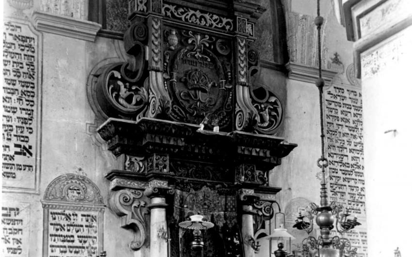 The holy ark in a synagogue, Tykocin, Poland, Prewar. 